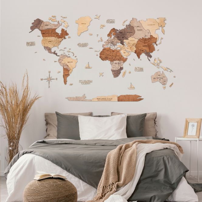 Hovedbilde 2D Verdenskart i Tre Multicolor – Veggkart  ...